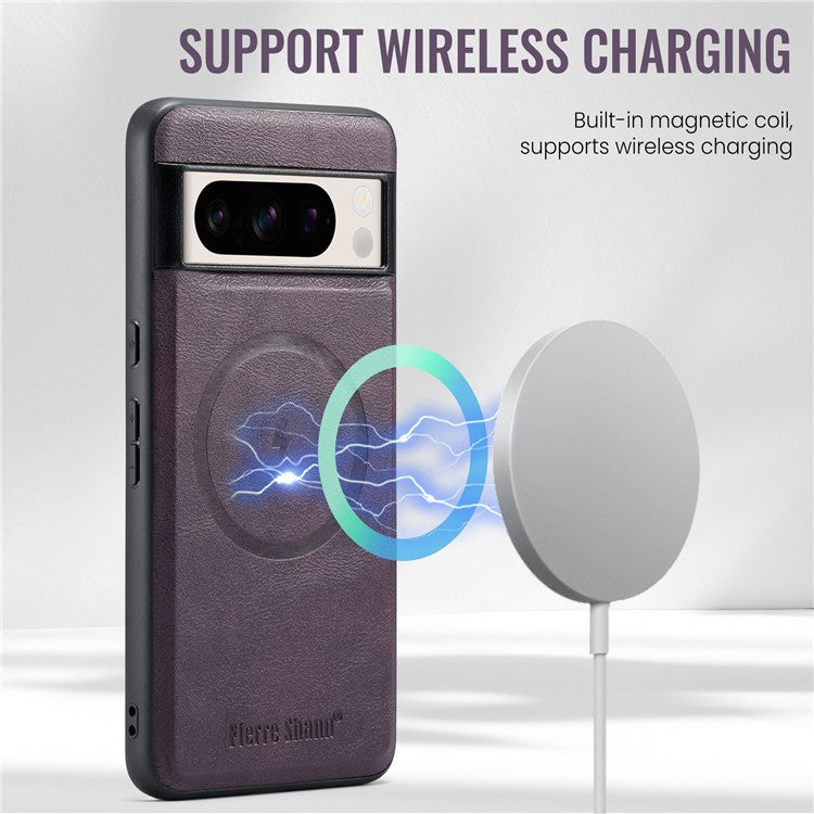 FIERRE SHANN 025 Style For Google Pixel 8 Pro Case PU+TPU Phone Cover with Detachable Card Holder Kickstand - Purple