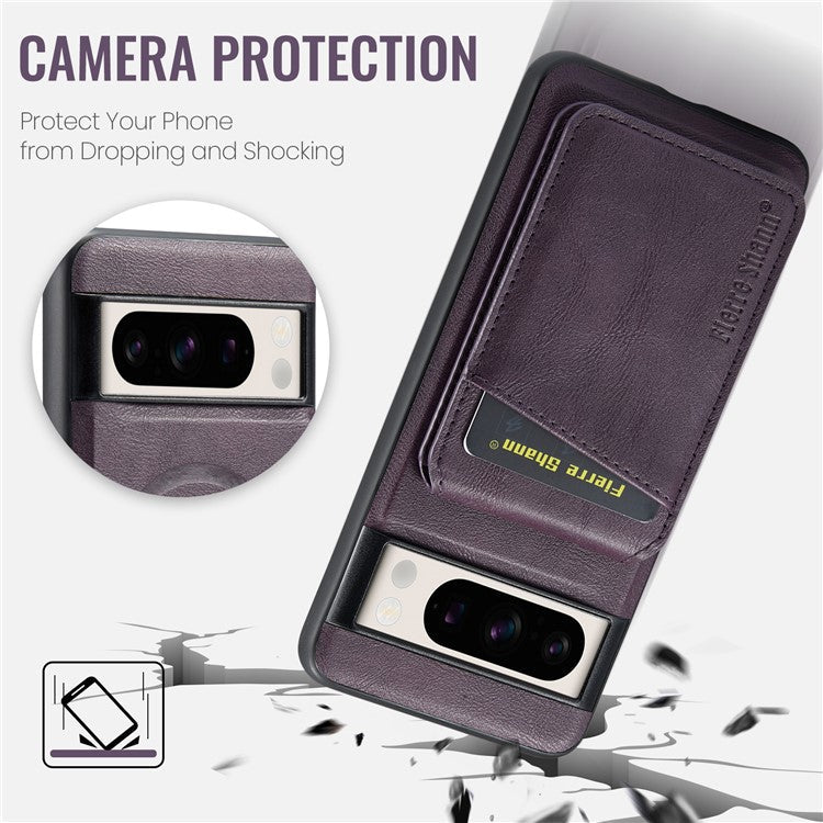 FIERRE SHANN 025 Style For Google Pixel 8 Pro Case PU+TPU Phone Cover with Detachable Card Holder Kickstand - Purple