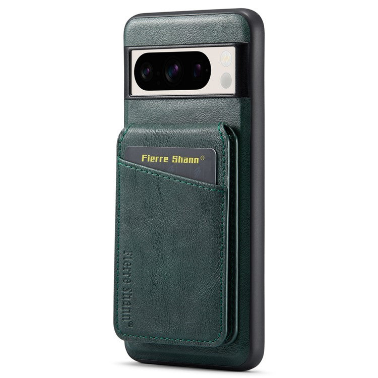 FIERRE SHANN 025 Style For Google Pixel 8 Pro Case PU+TPU Phone Cover with Detachable Card Holder Kickstand - Green