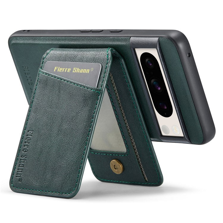 FIERRE SHANN 025 Style For Google Pixel 8 Pro Case PU+TPU Phone Cover with Detachable Card Holder Kickstand - Green