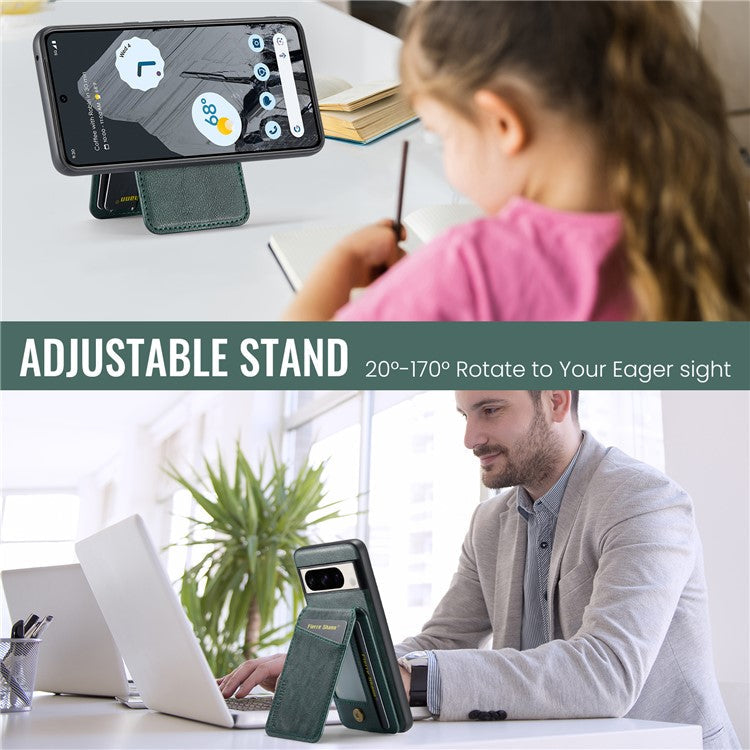 FIERRE SHANN 025 Style For Google Pixel 8 Pro Case PU+TPU Phone Cover with Detachable Card Holder Kickstand - Green