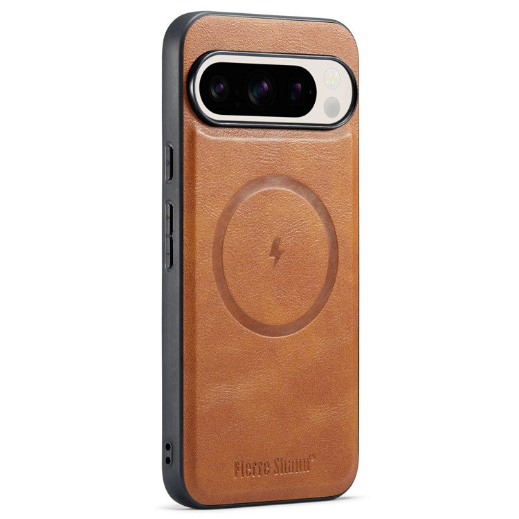FIERRE SHANN 025 Style For Google Pixel 9 Pro / Pixel 9 Case Card Holder PU+TPU Kickstand Phone Cover - Brown