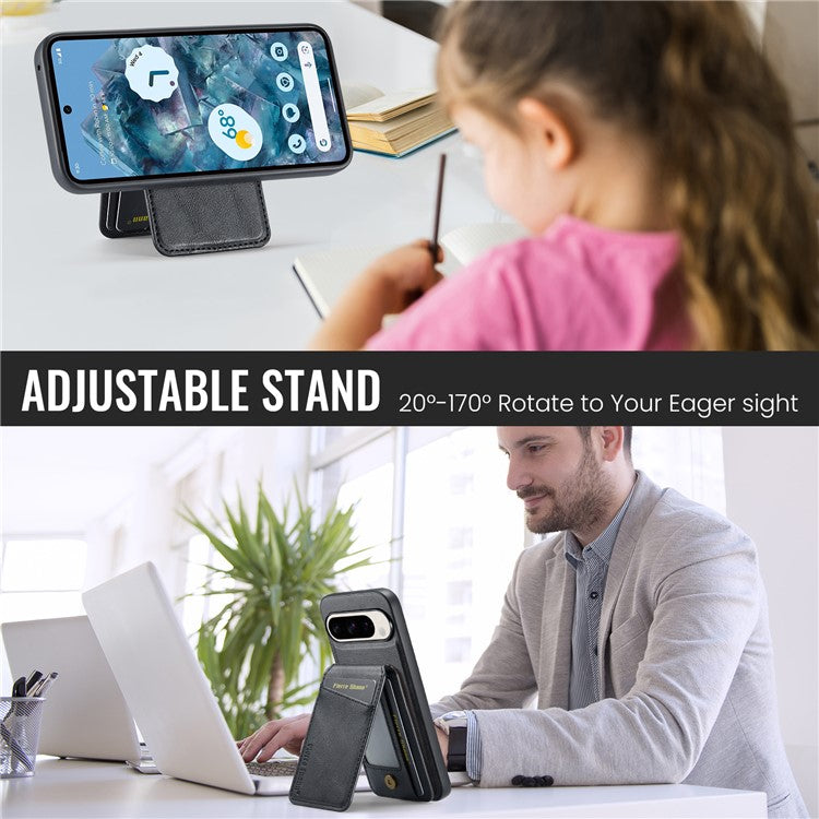 FIERRE SHANN 025 Style For Google Pixel 9 Pro / Pixel 9 Case Card Holder PU+TPU Kickstand Phone Cover - Black