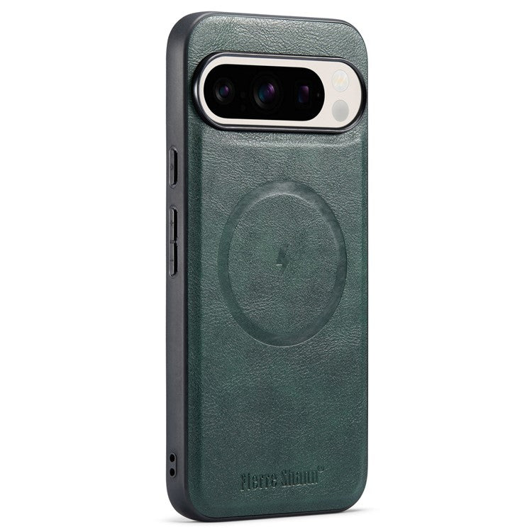 FIERRE SHANN 025 Style For Google Pixel 9 Pro / Pixel 9 Case Card Holder PU+TPU Kickstand Phone Cover - Green