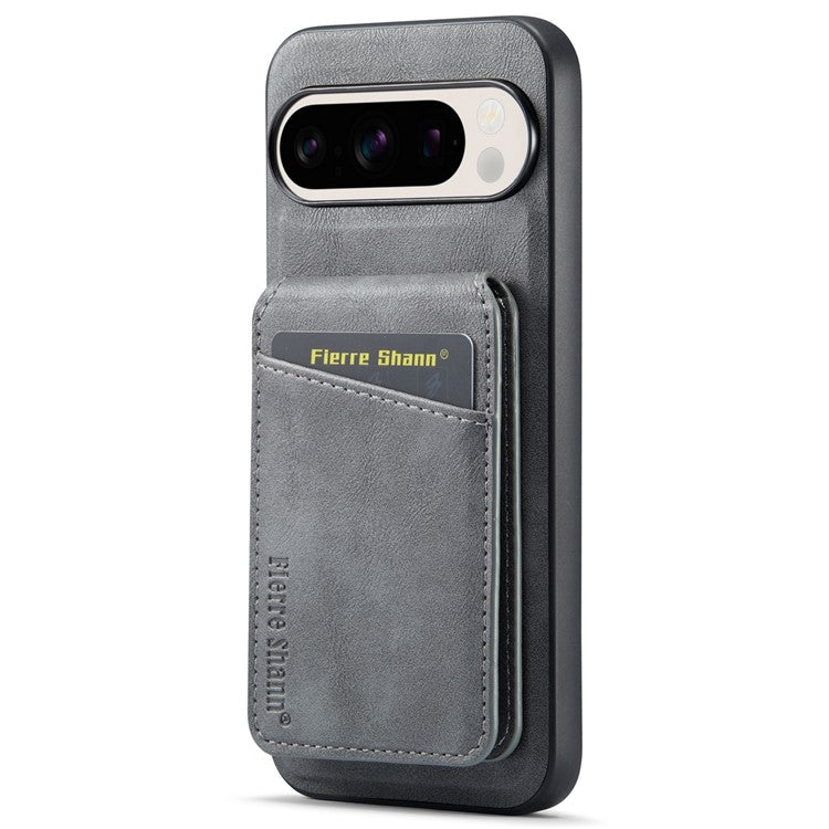 FIERRE SHANN 025 Style For Google Pixel 9 Pro / Pixel 9 Case Card Holder PU+TPU Kickstand Phone Cover - Grey