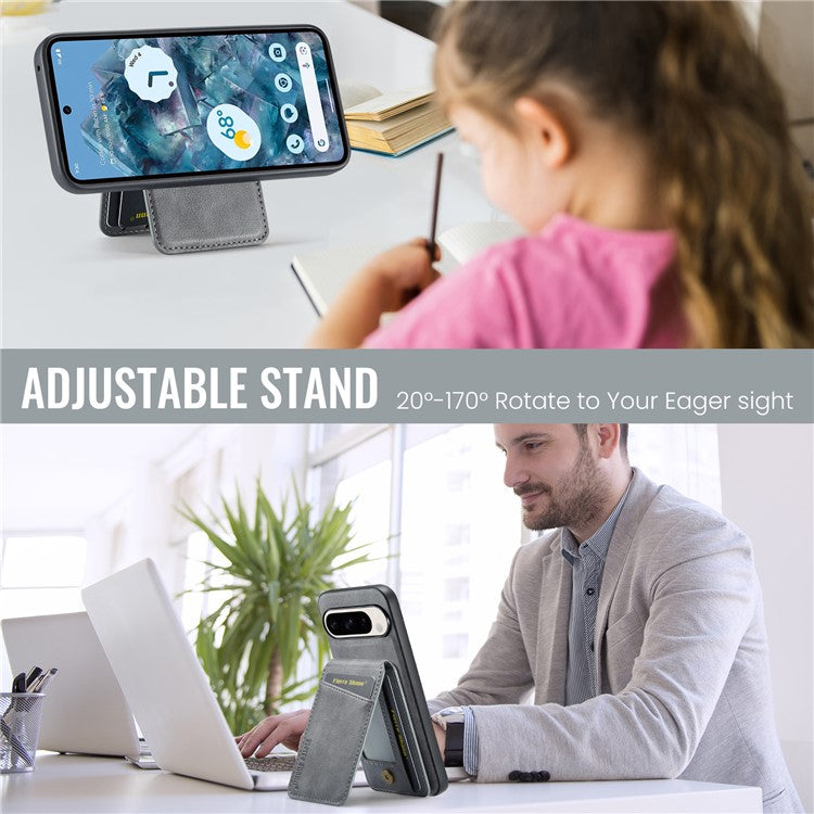 FIERRE SHANN 025 Style For Google Pixel 9 Pro / Pixel 9 Case Card Holder PU+TPU Kickstand Phone Cover - Grey