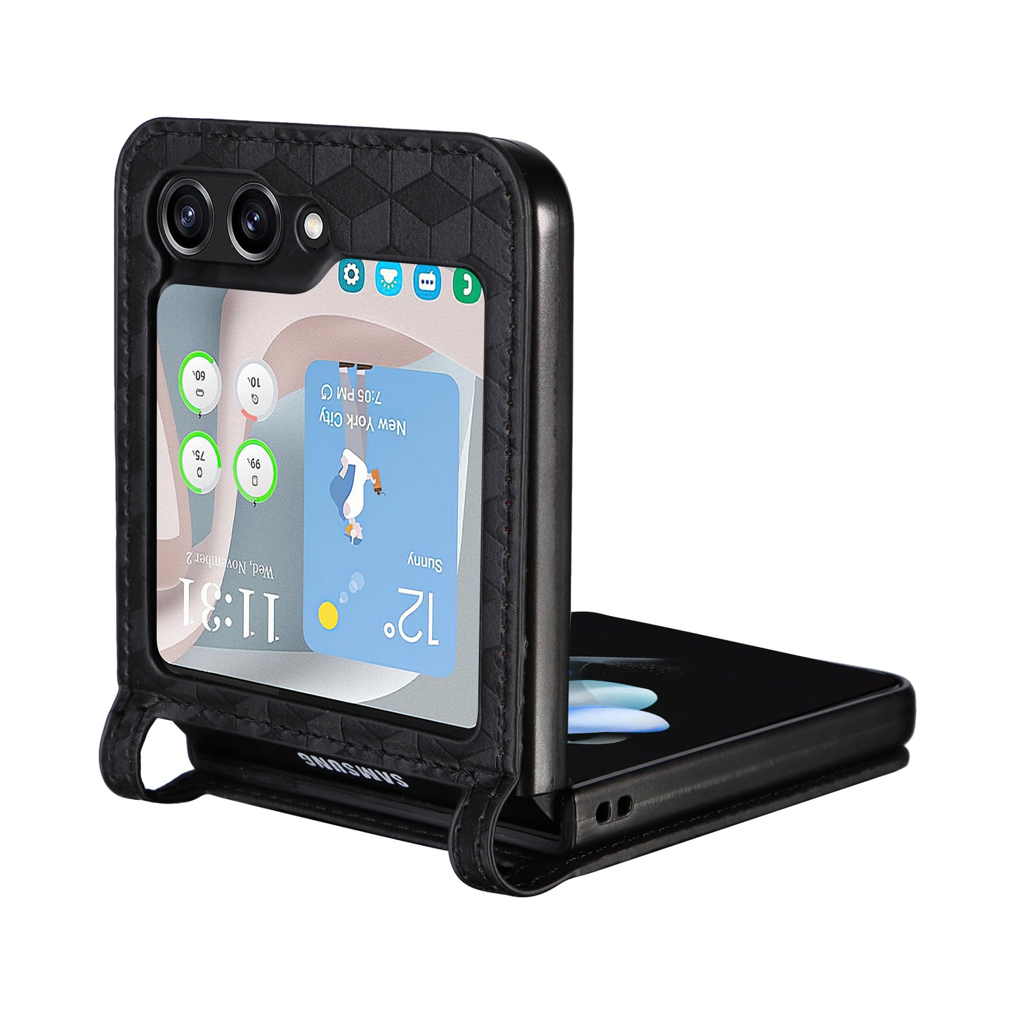 For Samsung Galaxy Z Flip6 5G Case PU Leather + PC Phone Cover Rhombus Card Slot - Black
