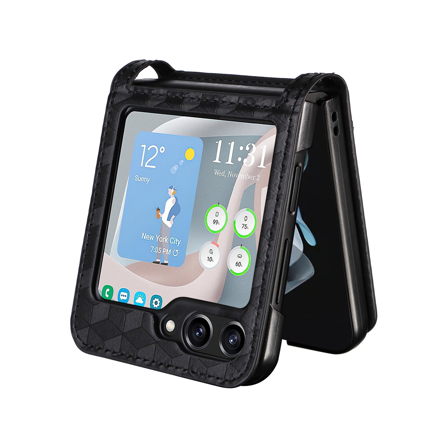 For Samsung Galaxy Z Flip6 5G Case PU Leather + PC Phone Cover Rhombus Card Slot - Black