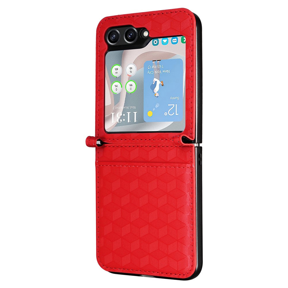For Samsung Galaxy Z Flip7 FE 5G / Z Flip6 5G Case PU Leather + PC Phone Cover Rhombus Card Slot - Red