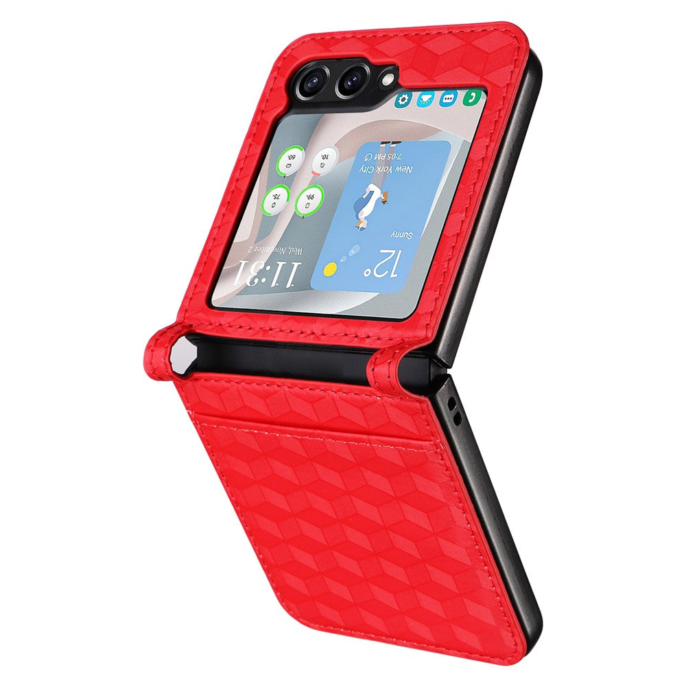 For Samsung Galaxy Z Flip7 FE 5G / Z Flip6 5G Case PU Leather + PC Phone Cover Rhombus Card Slot - Red