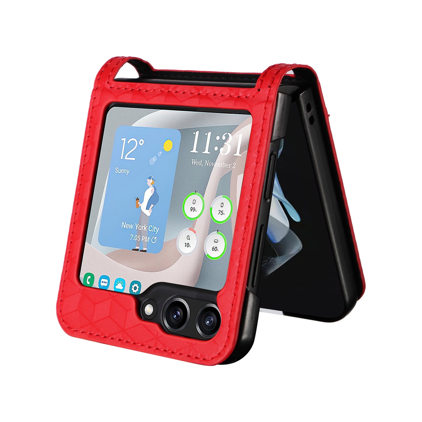 For Samsung Galaxy Z Flip6 5G Case PU Leather + PC Phone Cover Rhombus Card Slot - Red