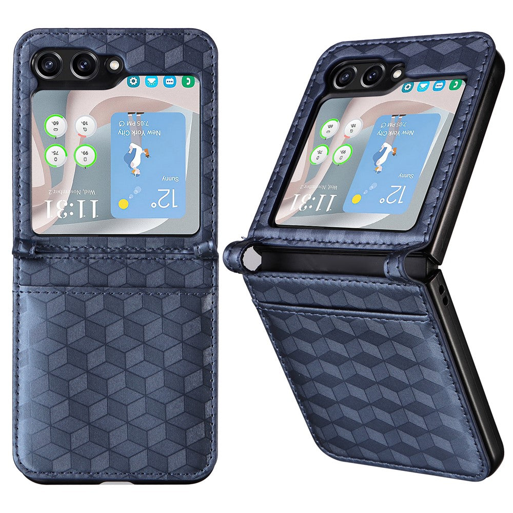 For Samsung Galaxy Z Flip7 FE 5G / Z Flip6 5G Case PU Leather + PC Phone Cover Rhombus Card Slot - Blue