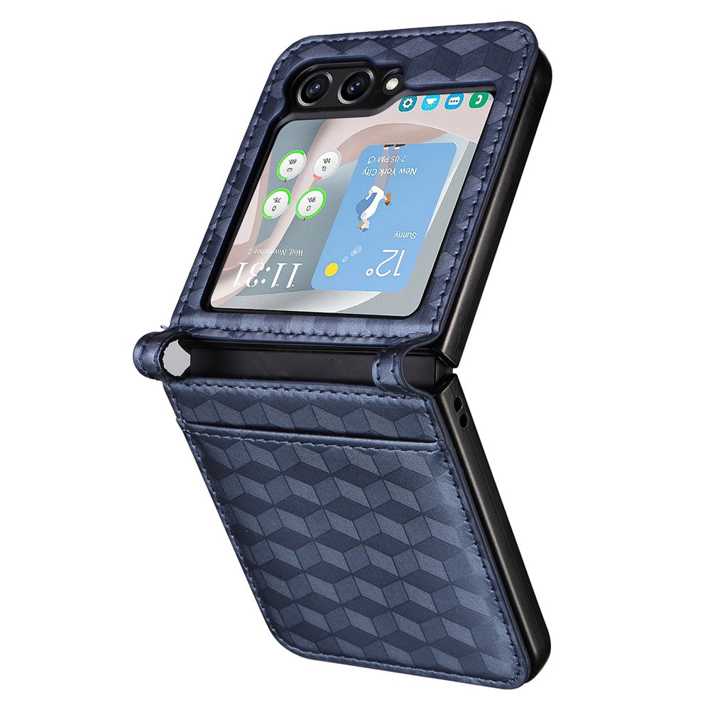 For Samsung Galaxy Z Flip7 FE 5G / Z Flip6 5G Case PU Leather + PC Phone Cover Rhombus Card Slot - Blue