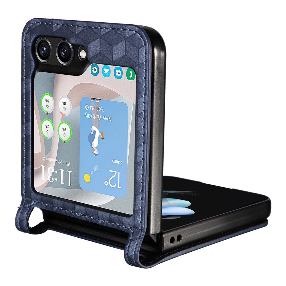 For Samsung Galaxy Z Flip7 FE 5G / Z Flip6 5G Case PU Leather + PC Phone Cover Rhombus Card Slot - Blue