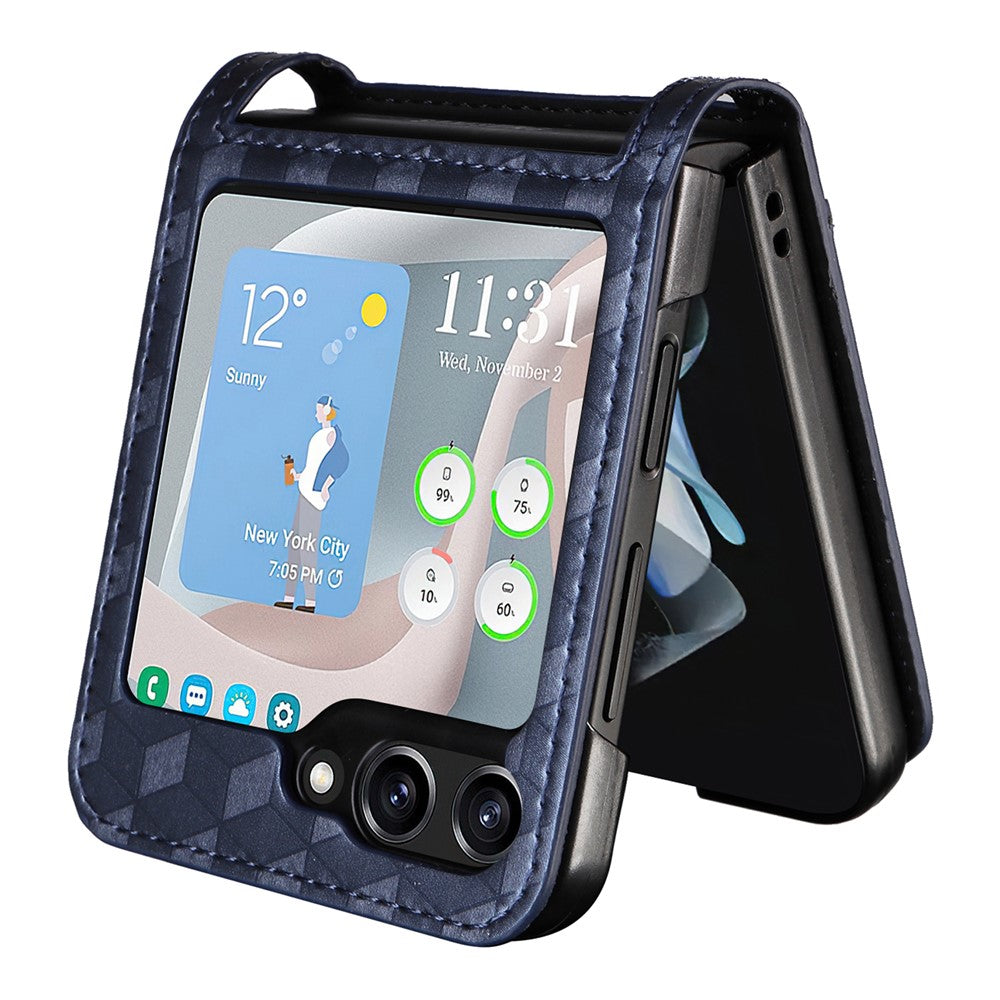 For Samsung Galaxy Z Flip7 FE 5G / Z Flip6 5G Case PU Leather + PC Phone Cover Rhombus Card Slot - Blue