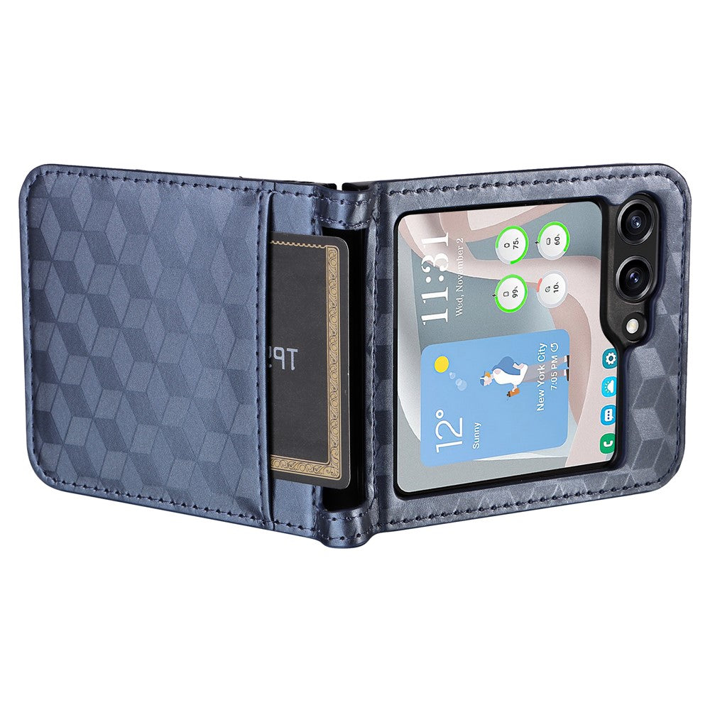 For Samsung Galaxy Z Flip7 FE 5G / Z Flip6 5G Case PU Leather + PC Phone Cover Rhombus Card Slot - Blue