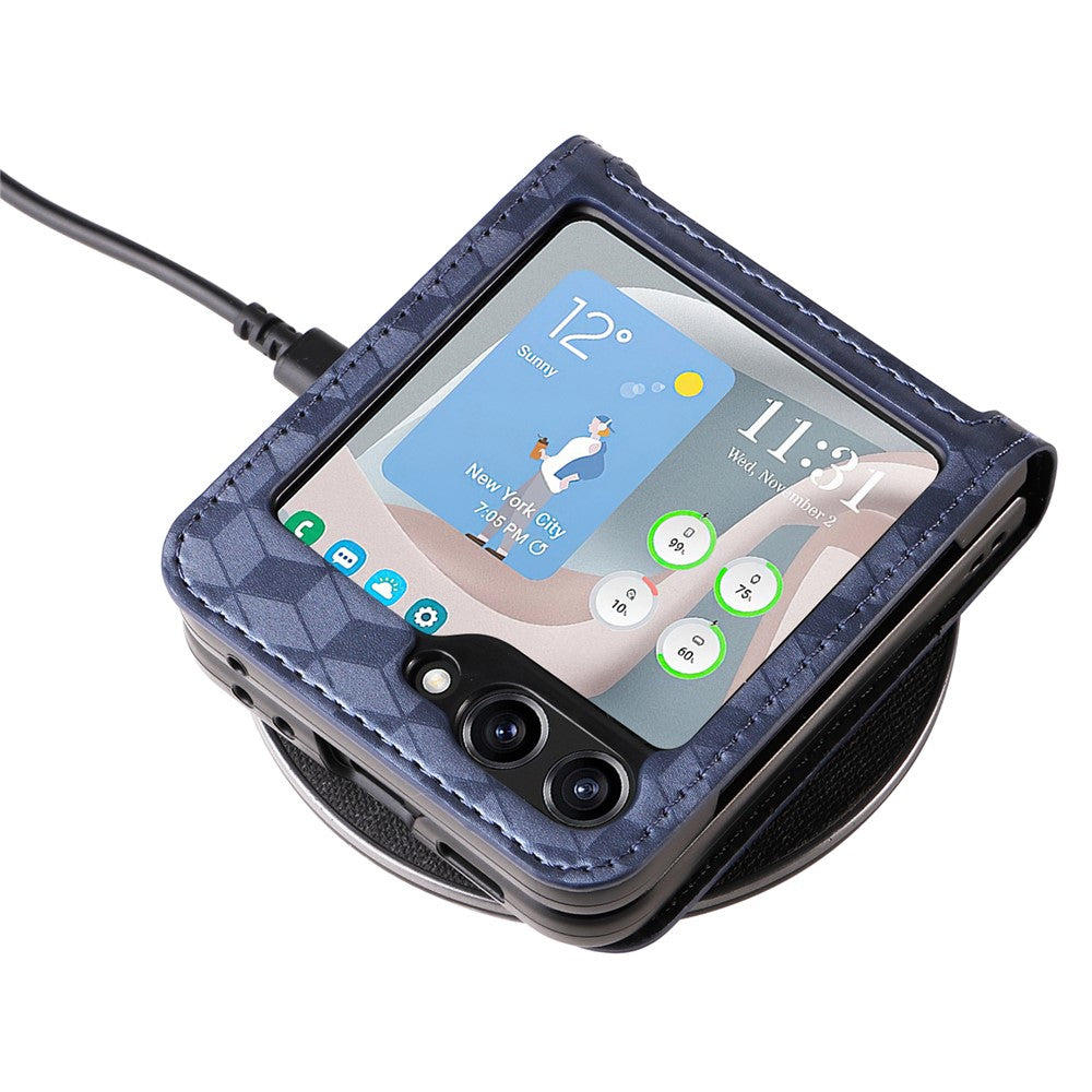 For Samsung Galaxy Z Flip7 FE 5G / Z Flip6 5G Case PU Leather + PC Phone Cover Rhombus Card Slot - Blue