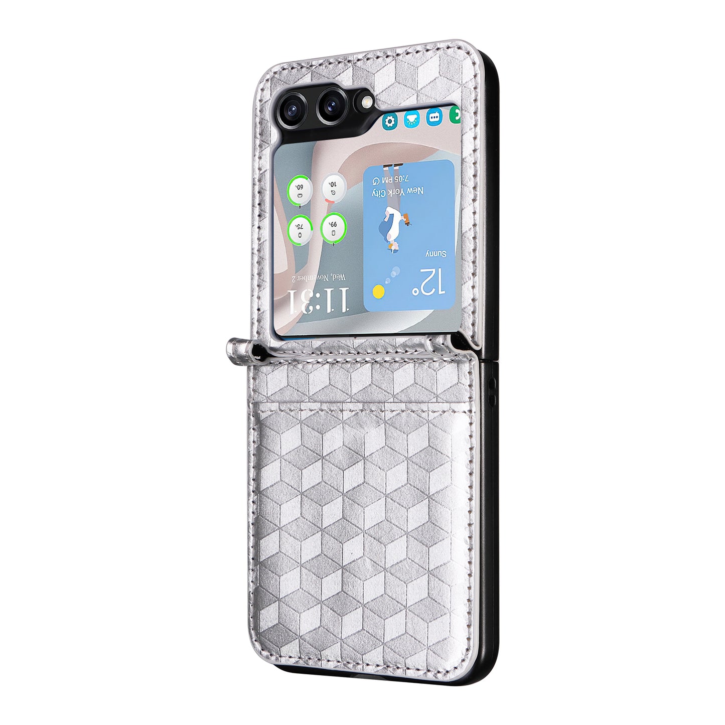 For Samsung Galaxy Z Flip6 5G Case PU Leather + PC Phone Cover Rhombus Card Slot - Silver