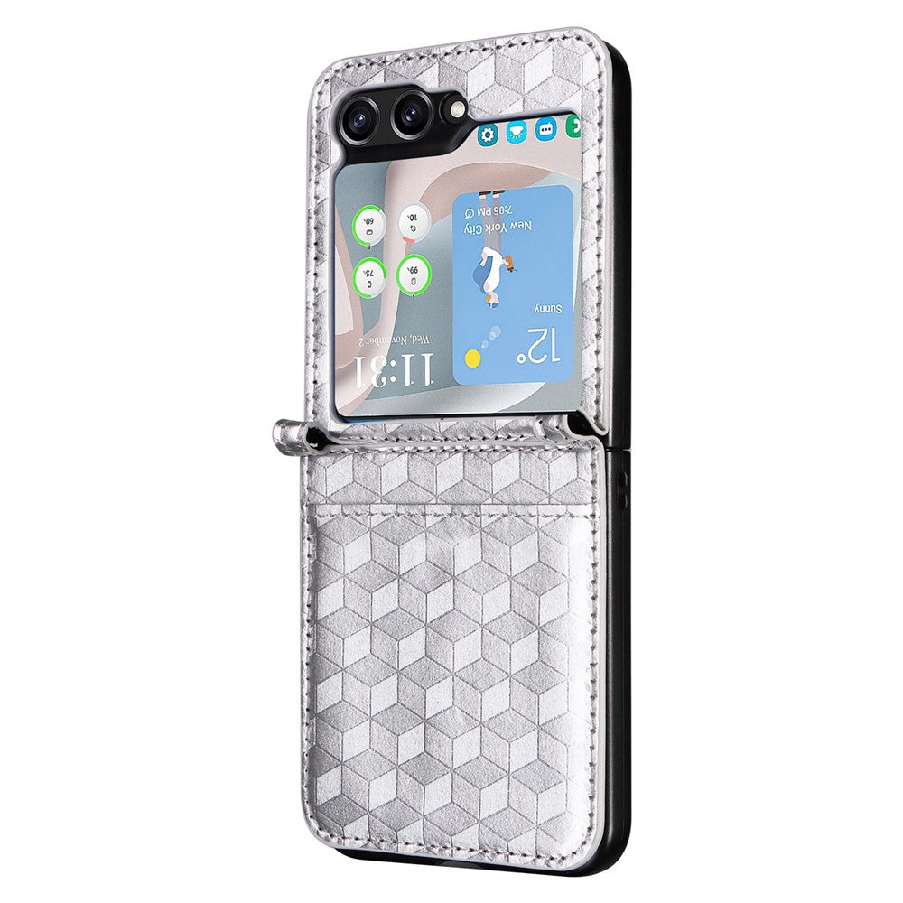For Samsung Galaxy Z Flip7 FE 5G / Z Flip6 5G Case PU Leather + PC Phone Cover Rhombus Card Slot - Silver