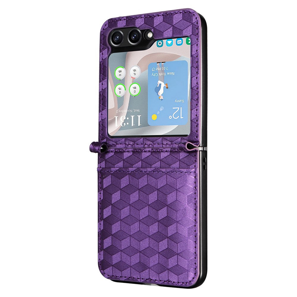 For Samsung Galaxy Z Flip7 FE 5G / Z Flip6 5G Case PU Leather + PC Phone Cover Rhombus Card Slot - Purple