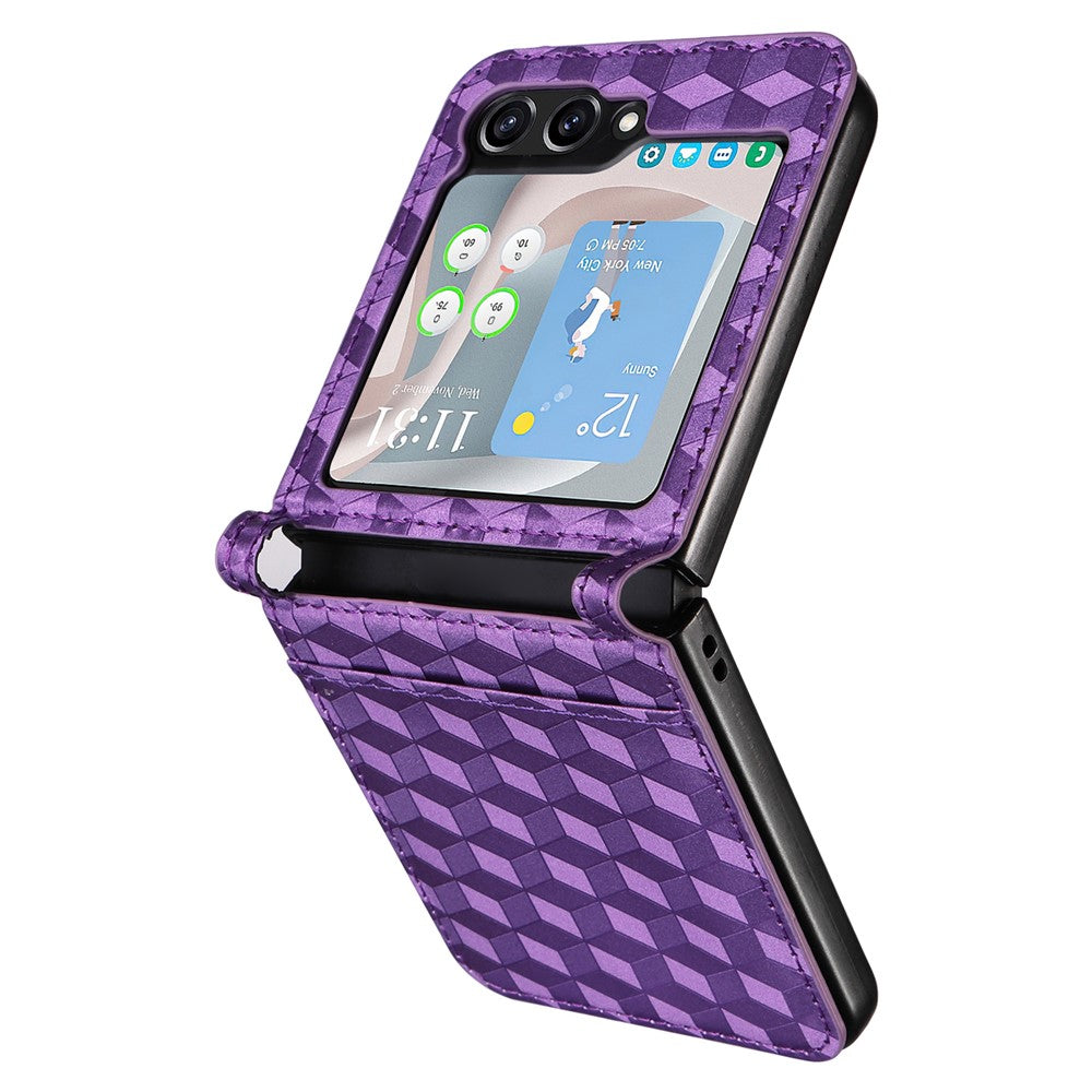 For Samsung Galaxy Z Flip7 FE 5G / Z Flip6 5G Case PU Leather + PC Phone Cover Rhombus Card Slot - Purple