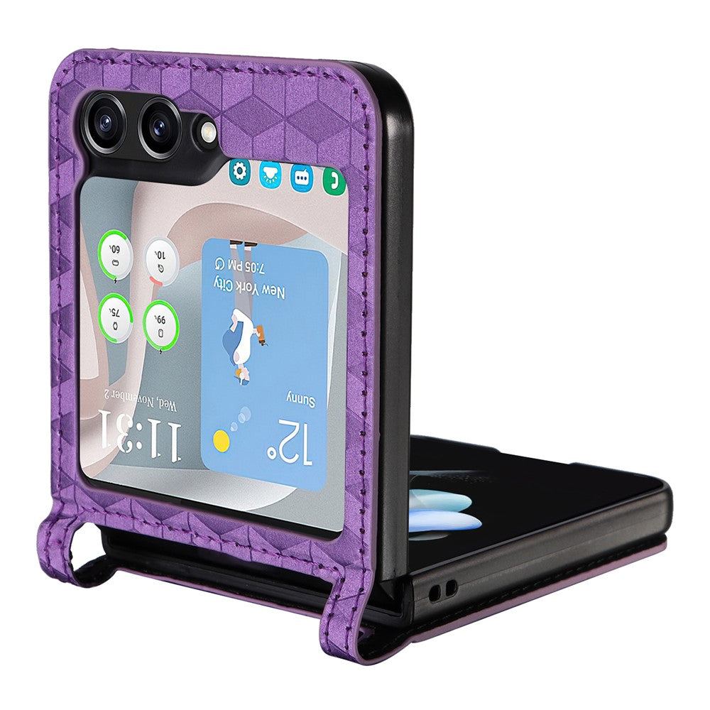 For Samsung Galaxy Z Flip7 FE 5G / Z Flip6 5G Case PU Leather + PC Phone Cover Rhombus Card Slot - Purple