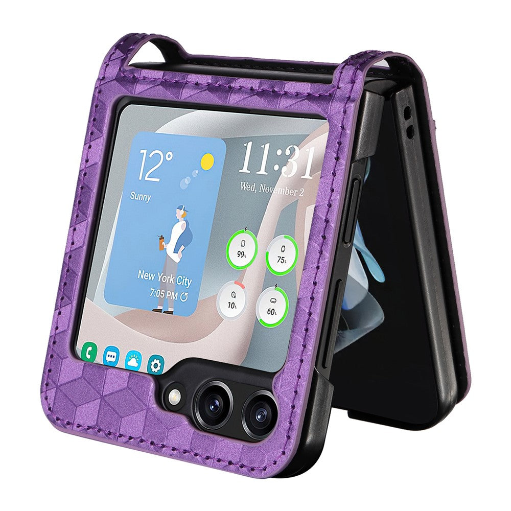 For Samsung Galaxy Z Flip7 FE 5G / Z Flip6 5G Case PU Leather + PC Phone Cover Rhombus Card Slot - Purple