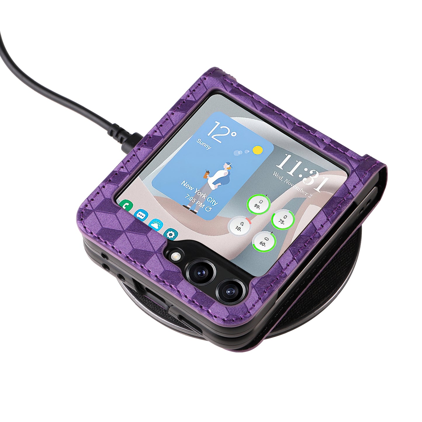 For Samsung Galaxy Z Flip6 5G Case PU Leather + PC Phone Cover Rhombus Card Slot - Purple