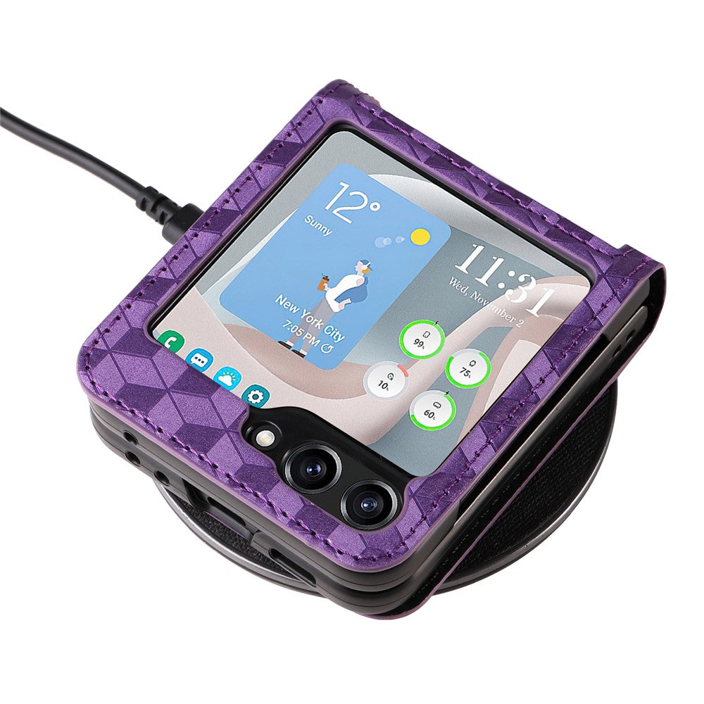 For Samsung Galaxy Z Flip7 FE 5G / Z Flip6 5G Case PU Leather + PC Phone Cover Rhombus Card Slot - Purple