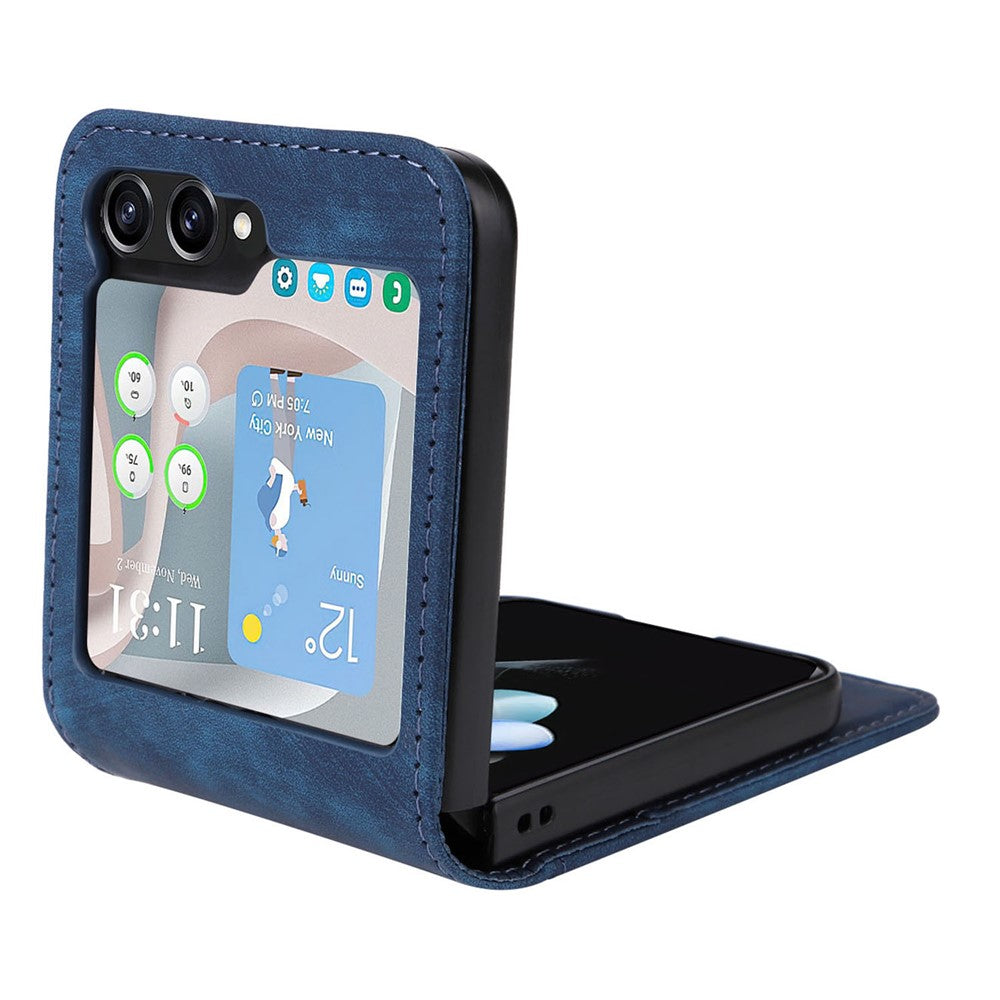 For Samsung Galaxy Z Flip7 FE 5G / Z Flip6 5G Case PU Leather Card Slots Phone Cover Two-Piece Design - Blue