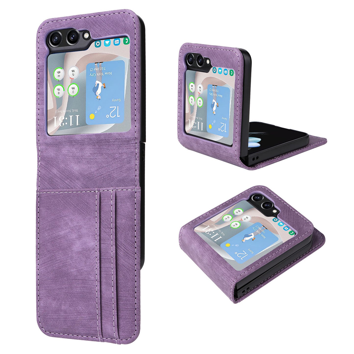 For Samsung Galaxy Z Flip6 5G Case PU Leather Card Slots Phone Cover Two-piece Design - Purple