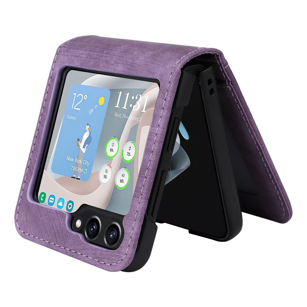 For Samsung Galaxy Z Flip7 FE 5G / Z Flip6 5G Case PU Leather Card Slots Phone Cover Two-piece Design - Purple