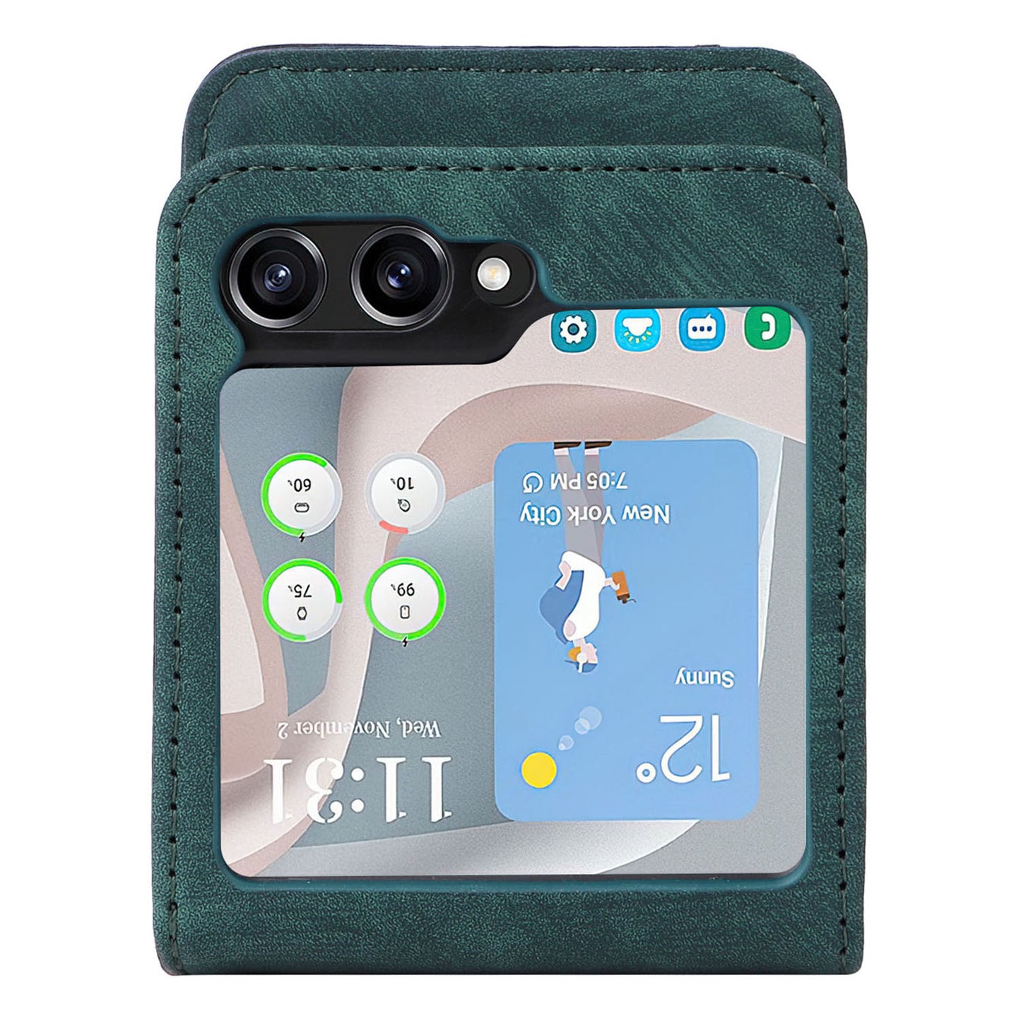 For Samsung Galaxy Z Flip6 5G Case PU Leather Card Slots Phone Cover Two-piece Design - Green