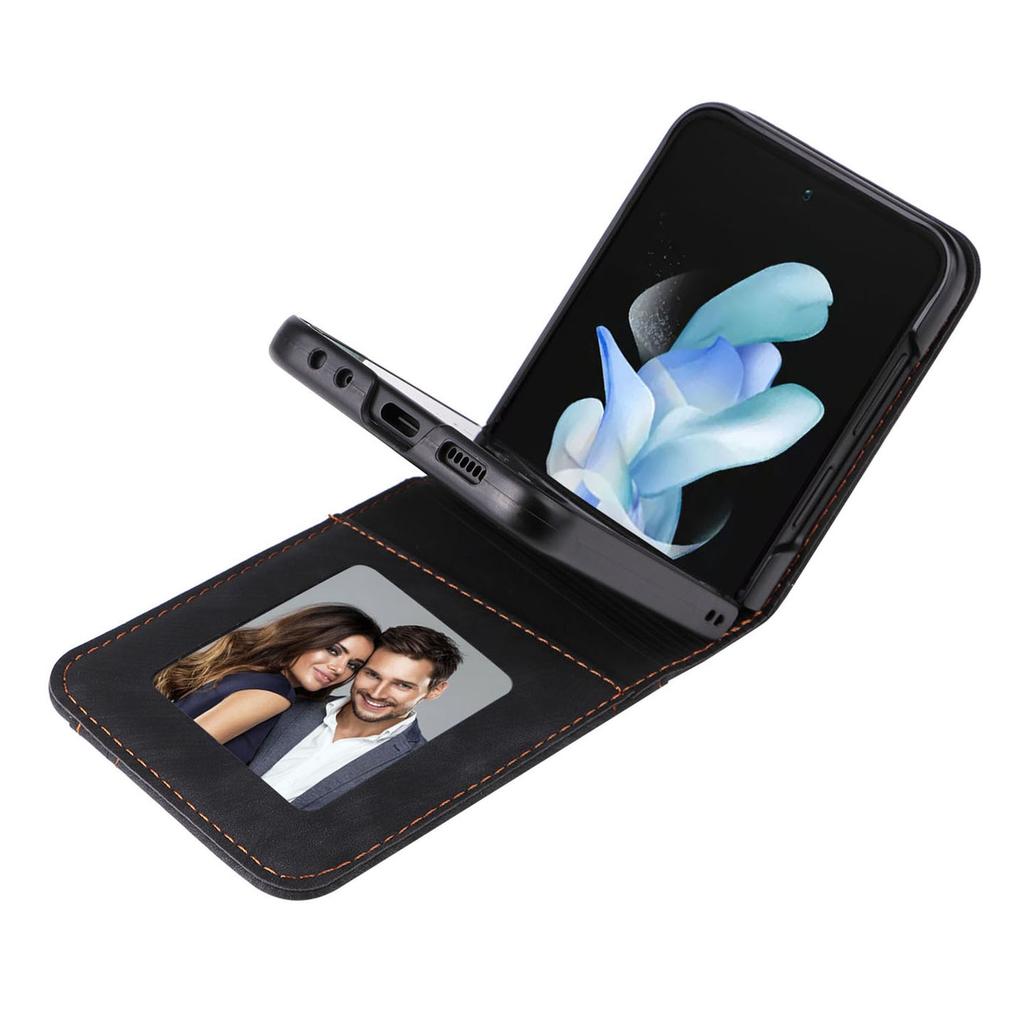 For Samsung Galaxy Z Flip6 5G Case PU Leather Card Slots Phone Cover Two-piece Design - Black
