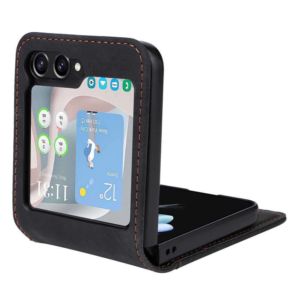 For Samsung Galaxy Z Flip7 FE 5G / Z Flip6 5G Case PU Leather Card Slots Phone Cover Two-piece Design - Black