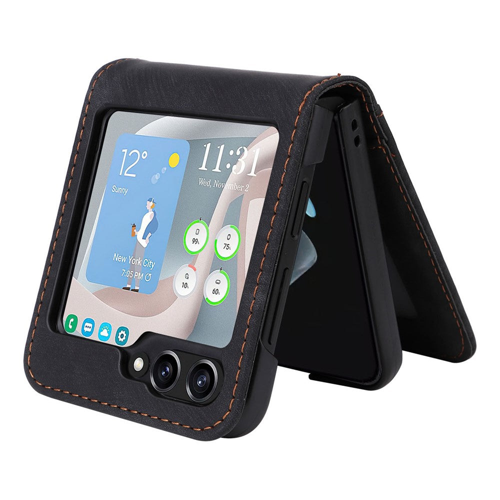For Samsung Galaxy Z Flip7 FE 5G / Z Flip6 5G Case PU Leather Card Slots Phone Cover Two-piece Design - Black