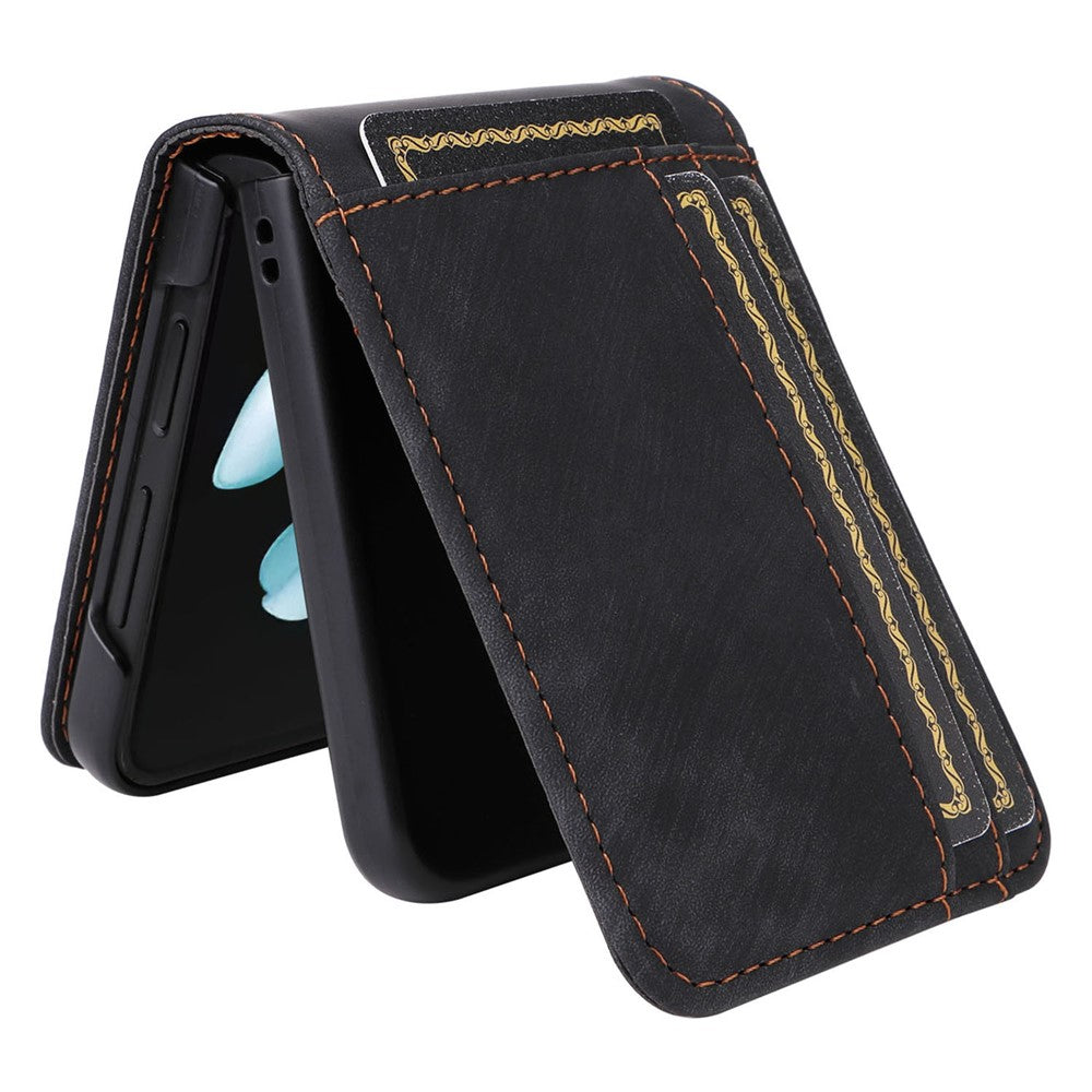 For Samsung Galaxy Z Flip7 FE 5G / Z Flip6 5G Case PU Leather Card Slots Phone Cover Two-piece Design - Black