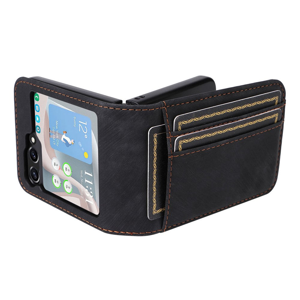 For Samsung Galaxy Z Flip7 FE 5G / Z Flip6 5G Case PU Leather Card Slots Phone Cover Two-piece Design - Black