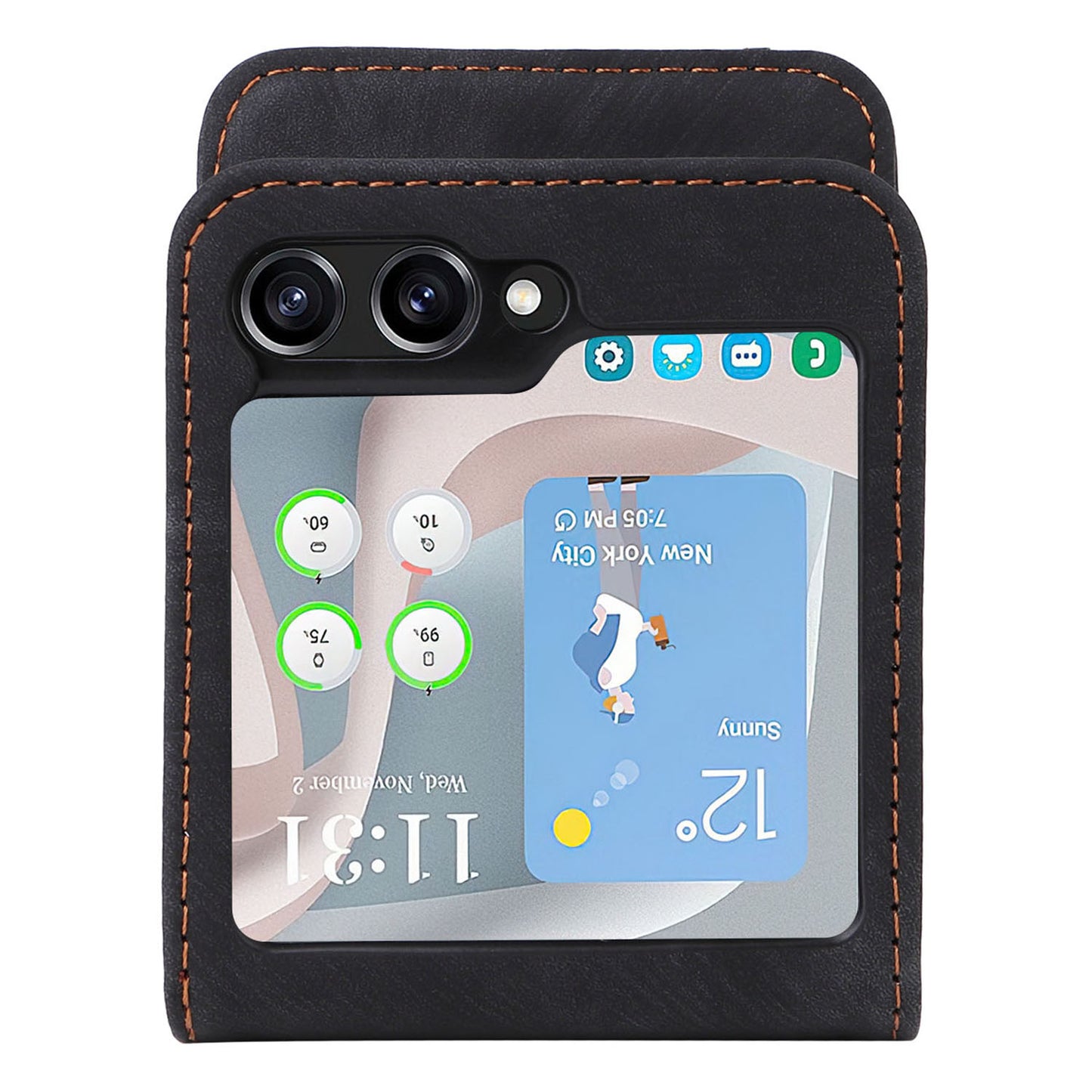 For Samsung Galaxy Z Flip6 5G Case PU Leather Card Slots Phone Cover Two-piece Design - Black