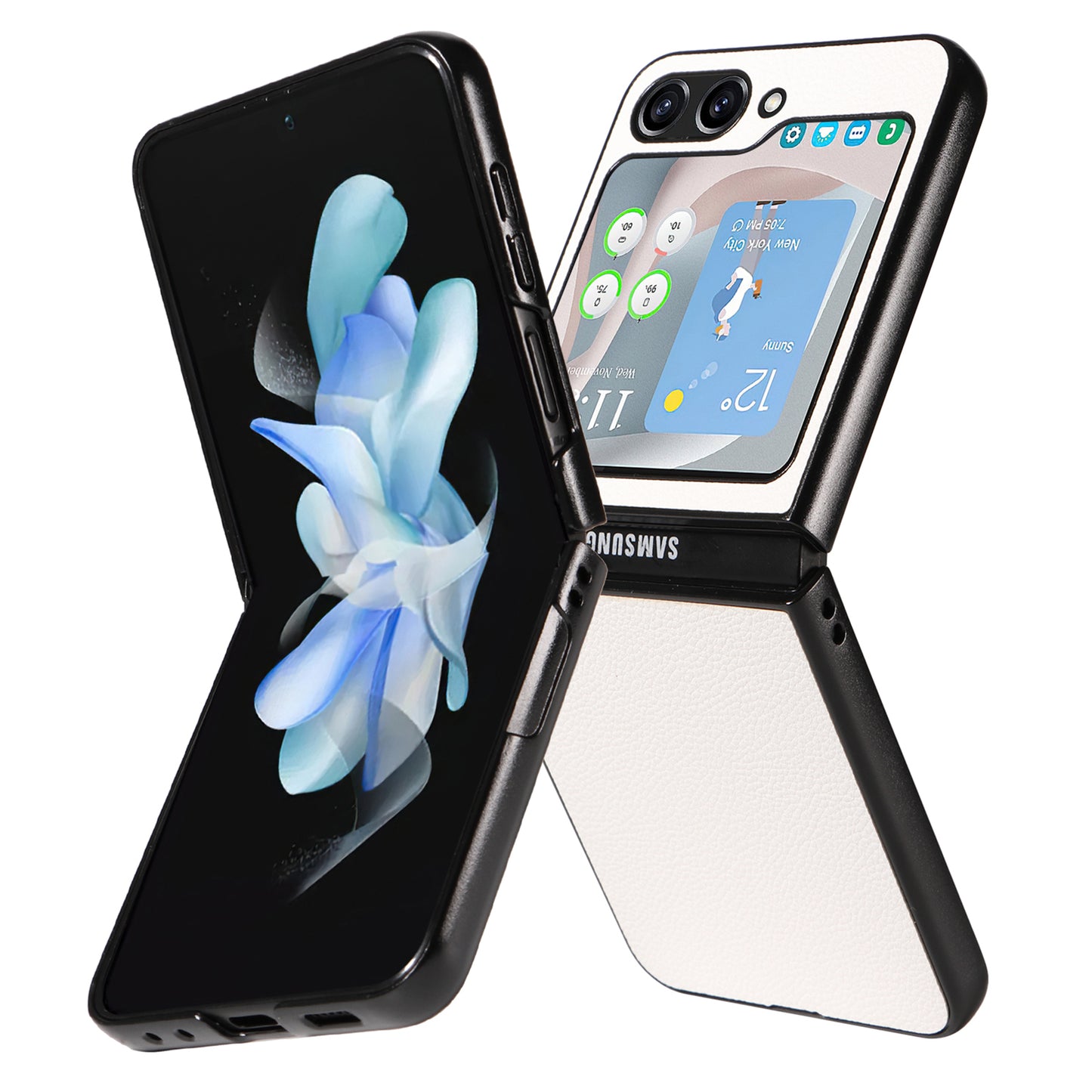 For Samsung Galaxy Z Flip6 5G Case Litchi Texture Leather+Hard PC Phone Cover - White