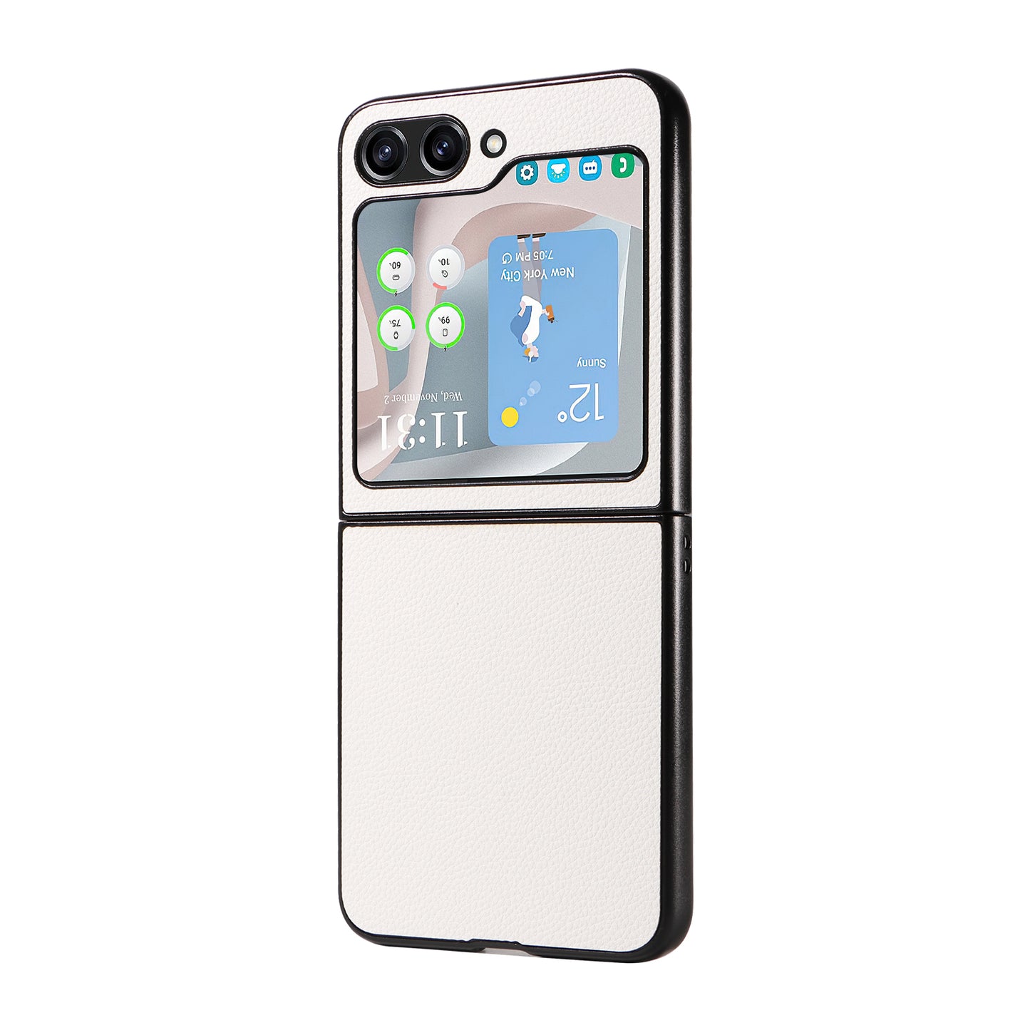 For Samsung Galaxy Z Flip6 5G Case Litchi Texture Leather+Hard PC Phone Cover - White