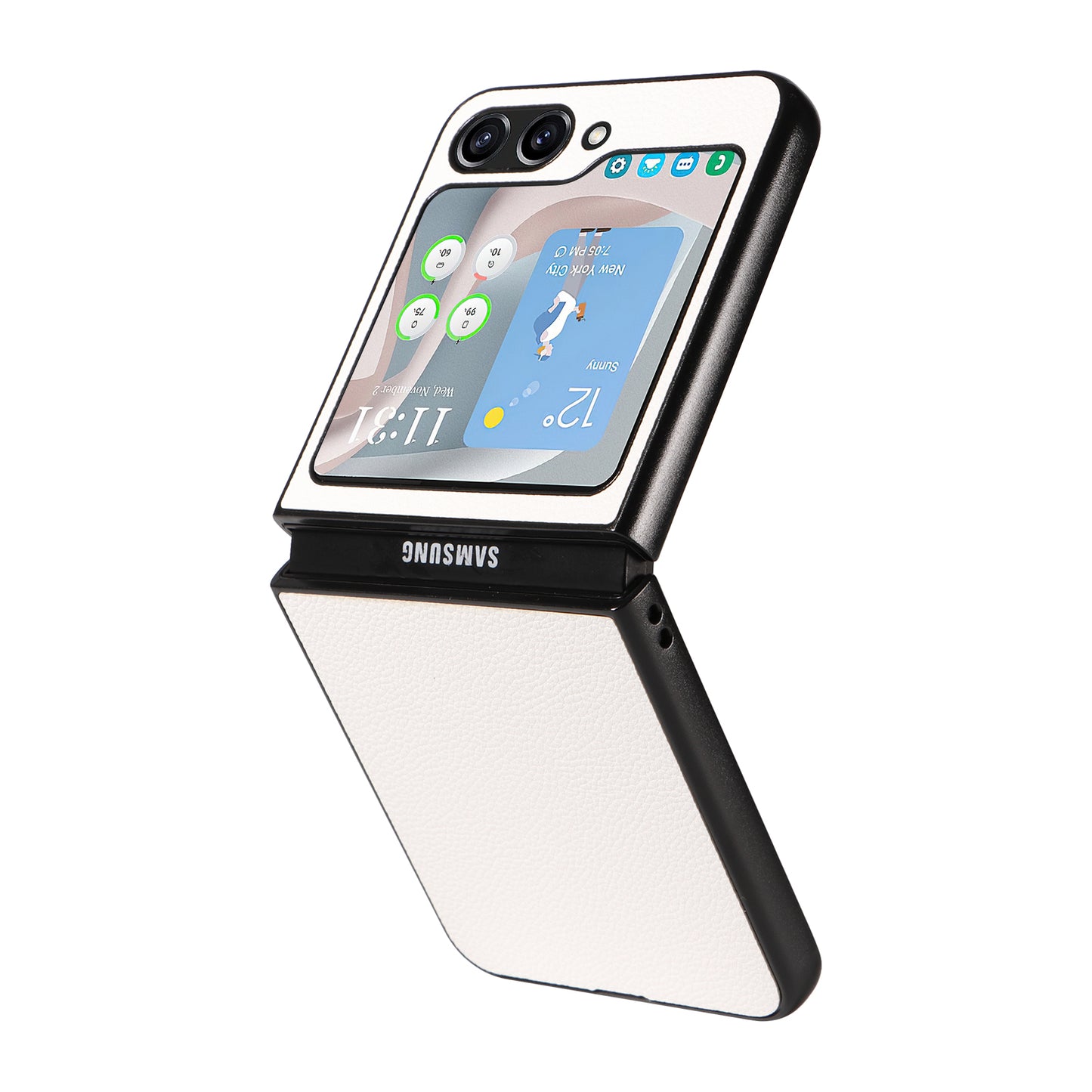 For Samsung Galaxy Z Flip6 5G Case Litchi Texture Leather+Hard PC Phone Cover - White