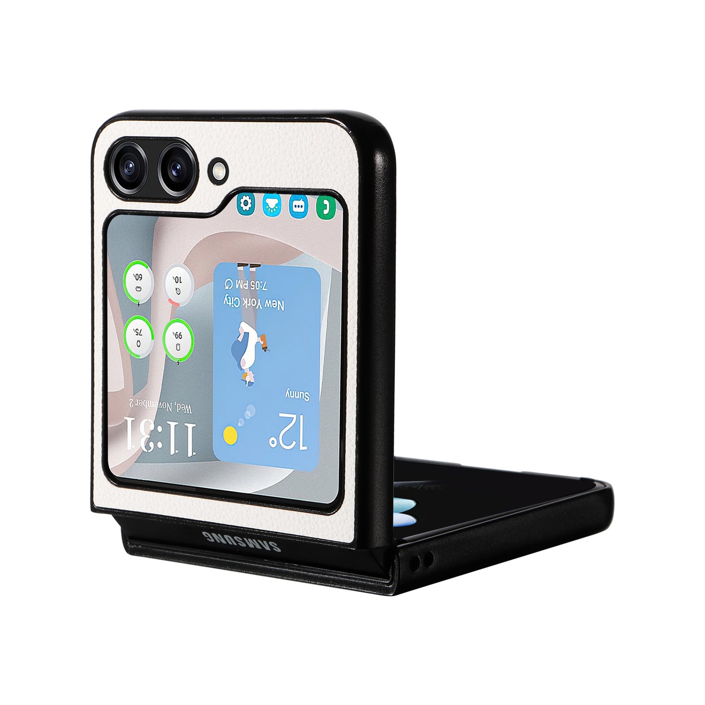 For Samsung Galaxy Z Flip6 5G Case Litchi Texture Leather+Hard PC Phone Cover - White