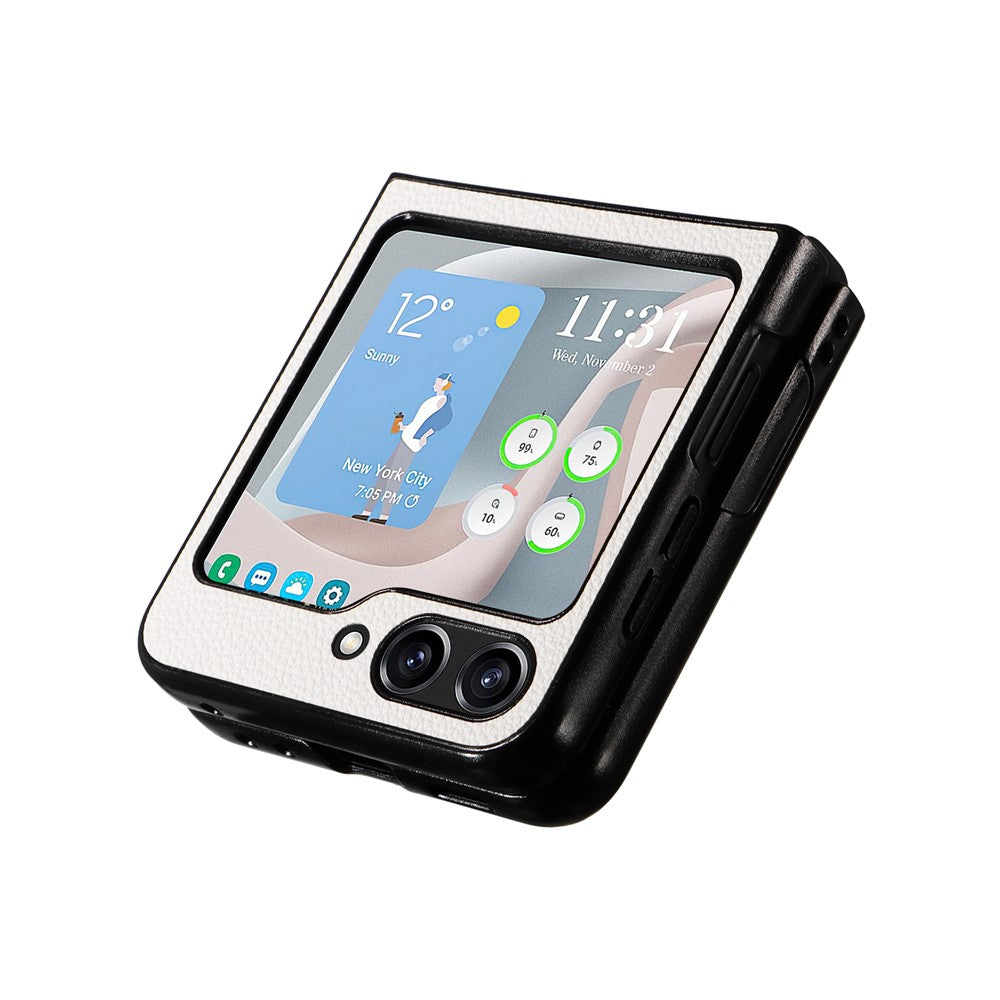For Samsung Galaxy Z Flip7 FE 5G / Z Flip6 5G Case Litchi Texture Leather+Hard PC Phone Cover - White
