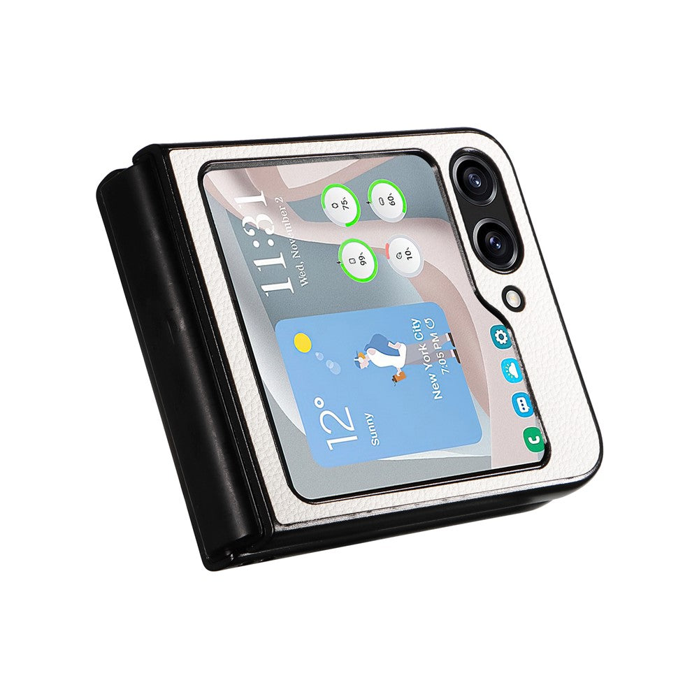 For Samsung Galaxy Z Flip7 FE 5G / Z Flip6 5G Case Litchi Texture Leather+Hard PC Phone Cover - White