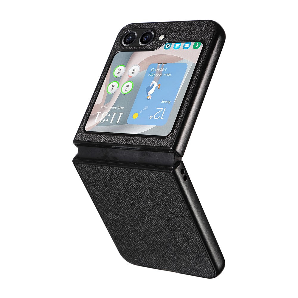 For Samsung Galaxy Z Flip7 FE 5G / Z Flip6 5G Case Litchi Texture Leather+Hard PC Phone Cover - Black