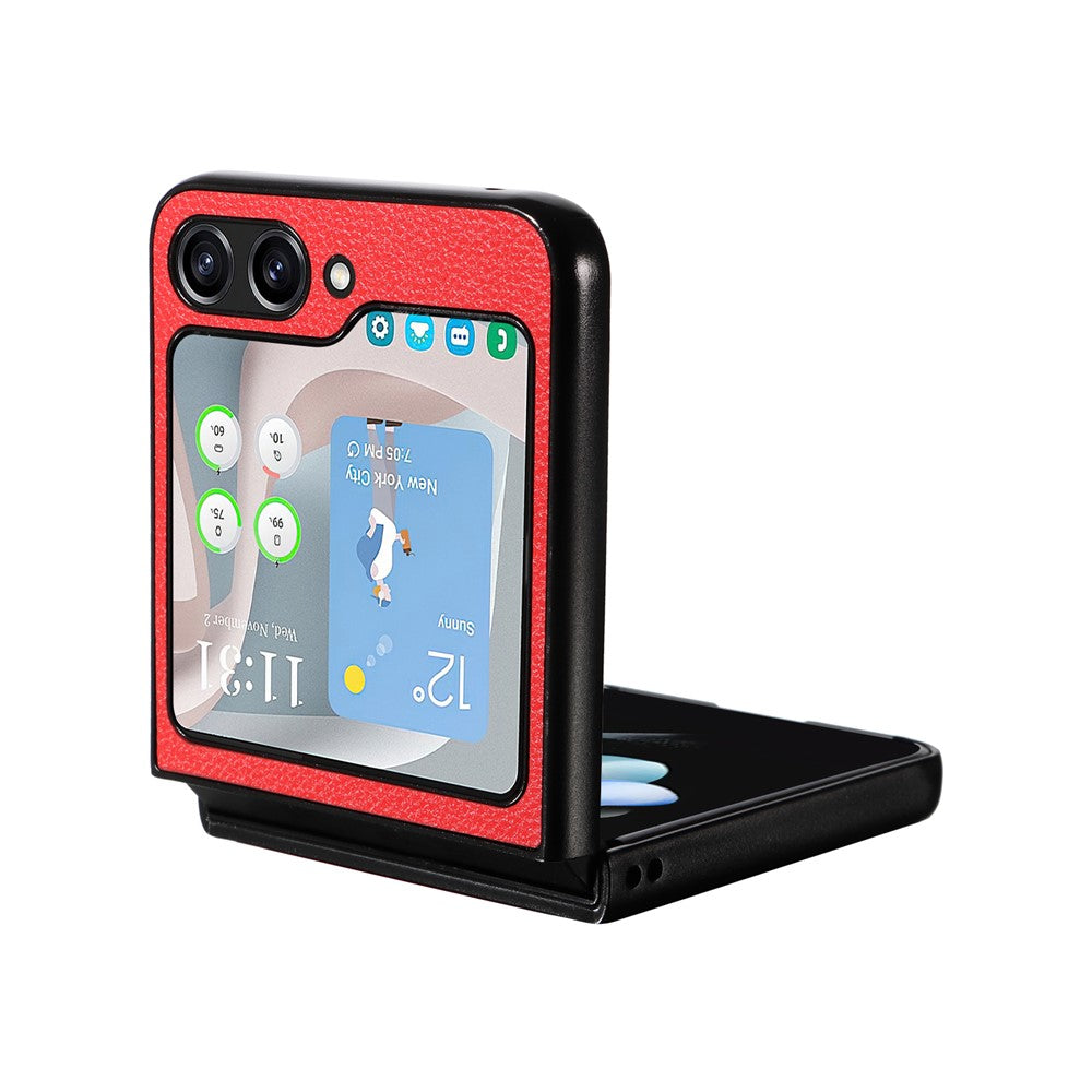 For Samsung Galaxy Z Flip7 FE 5G / Z Flip6 5G Case Litchi Texture Leather+Hard PC Phone Cover - Red