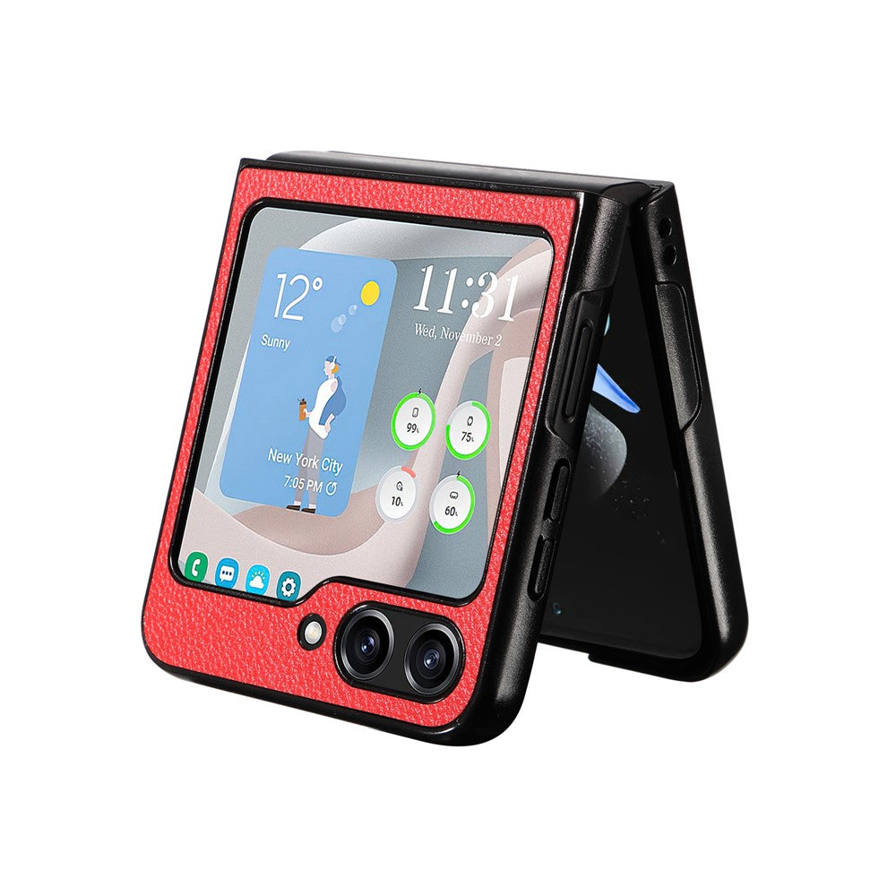 For Samsung Galaxy Z Flip7 FE 5G / Z Flip6 5G Case Litchi Texture Leather+Hard PC Phone Cover - Red