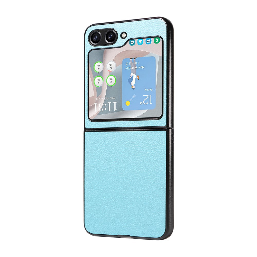 For Samsung Galaxy Z Flip7 FE 5G / Z Flip6 5G Case Litchi Texture Leather+Hard PC Phone Cover - Baby Blue