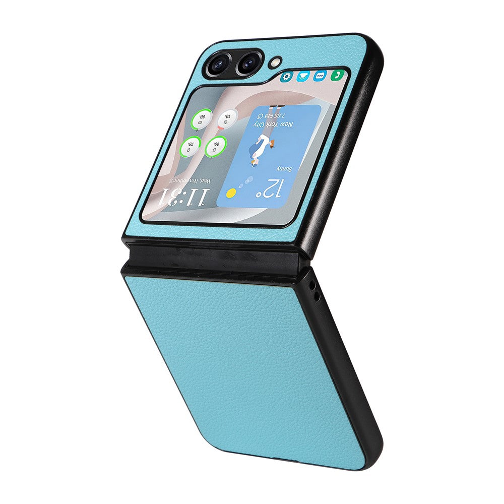 For Samsung Galaxy Z Flip7 FE 5G / Z Flip6 5G Case Litchi Texture Leather+Hard PC Phone Cover - Baby Blue